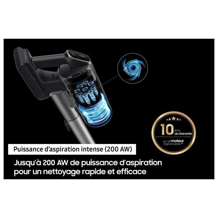 SAMSUNG Jet 75E Turbo - Aspirateur Balai sans Fil - Puissance 200 AW - Brosse Turbo Action SAMSUNG Jet 75E Turbo - Aspirateur Balai sans Fil - Puissance 200 AW - Brosse Turbo Action