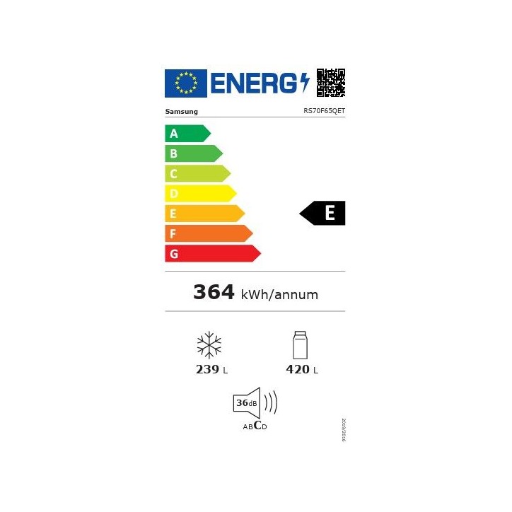 Réfrigérateur américain - SAMSUNG - RS70F65QET - 2 portes - 659 L - Classe E - Platinum Inox Réfrigérateur américain - SAMSUNG - RS70F65QET - 2 portes - 659 L - Classe E - Platinum Inox