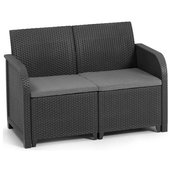 Banquette de jardin - Allibert by KETER - SanRemo - en résine imitation rotin tressé - Gris graphite Banquette de jardin - Allibert by KETER - SanRemo - en résine imitation rotin tressé - Gris graphite