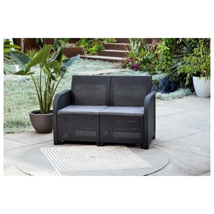 Banquette de jardin - Allibert by KETER - SanRemo - en résine imitation rotin tressé - Gris graphite Banquette de jardin - Allibert by KETER - SanRemo - en résine imitation rotin tressé - Gris graphite