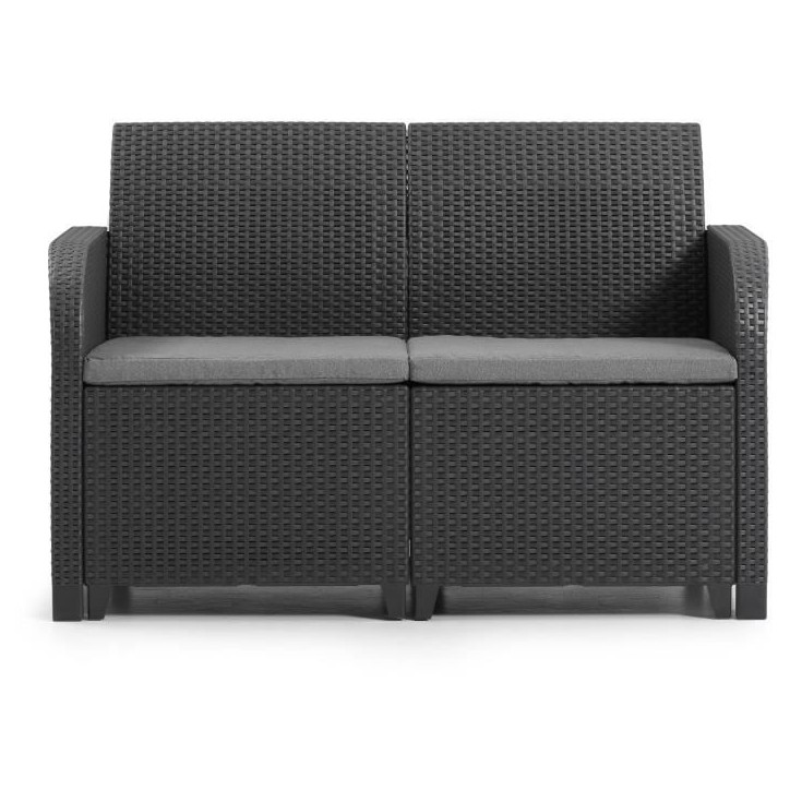 Banquette de jardin - Allibert by KETER - SanRemo - en résine imitation rotin tressé - Gris graphite Banquette de jardin - Allibert by KETER - SanRemo - en résine imitation rotin tressé - Gris graphite