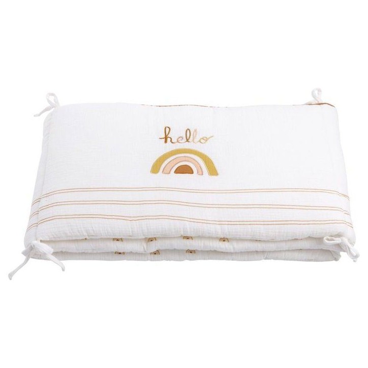 Tour de lit adaptable - SAUTHON - SUNLIGHT - 100 % Coton - Écru motif arc-en-ciel Tour de lit adaptable - SAUTHON - SUNLIGHT - 100 % Coton - Écru motif arc-en-ciel