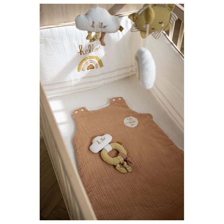 Tour de lit adaptable - SAUTHON - SUNLIGHT - 100 % Coton - Écru motif arc-en-ciel Tour de lit adaptable - SAUTHON - SUNLIGHT - 100 % Coton - Écru motif arc-en-ciel