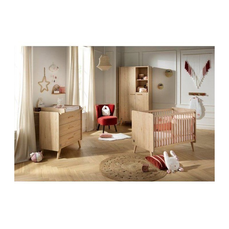 Chambre bébé trio - Lit 120 x 60 cm + Commode 3 tiroir + Armoire Che