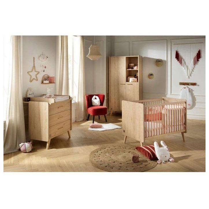 Chambre bébé trio - Lit 120 x 60 cm + Commode 3 tiroir + Armoire Chene suave - Arty - SAUTHON Chambre bébé trio - Lit 120 x 60 cm + Commode 3 tiroir + Armoire Chene suave - Arty - SAUTHON