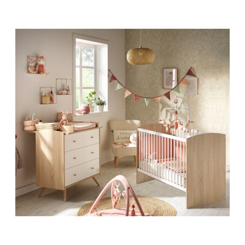 Chambre bébé duo - Lit 120 x 60 cm + Commode 3 tiroirs - Access - Bo