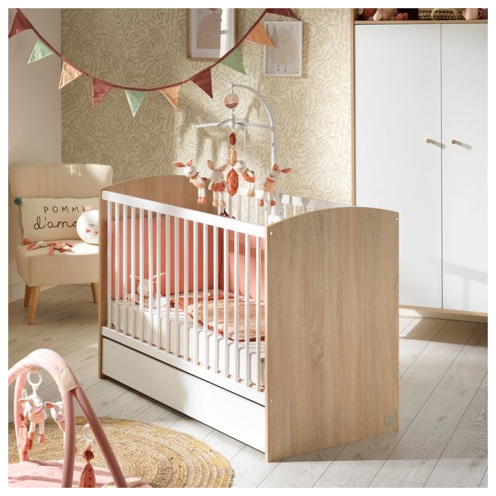 Chambre bébé duo - Lit 120 x 60 cm + Commode 3 tiroirs - Access - Bois chene doré/Blanc - SAUTHON Chambre bébé duo - Lit 120 x 60 cm + Commode 3 tiroirs - Access - Bois chene doré/Blanc - SAUTHON