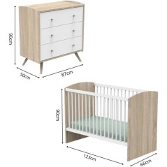 Chambre bébé duo - Lit 120 x 60 cm + Commode 3 tiroirs - Access - Bo