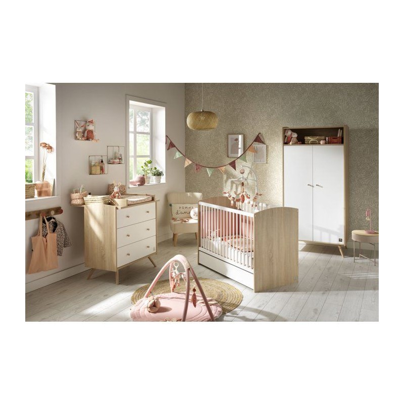 Chambre bébé trio - Lit 120 x 60 cm + Commode 3 tiroirs + Armoire 2