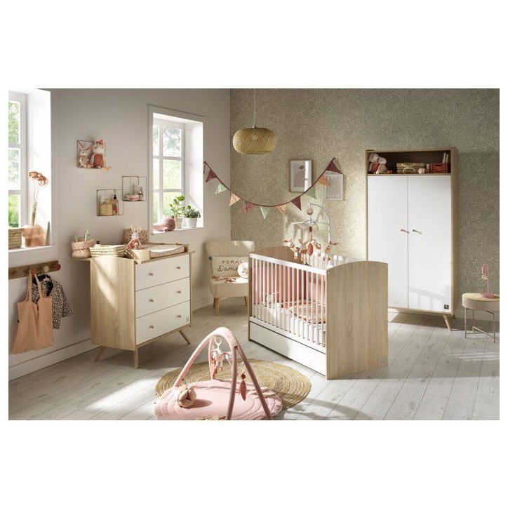 Chambre bébé trio - Lit 120 x 60 cm + Commode 3 tiroirs + Armoire 2 portes - Access - Bois/Blanc - SAUTHON Chambre bébé trio - Lit 120 x 60 cm + Commode 3 tiroirs + Armoire 2 portes - Access - Bois/Blanc - SAUTHON