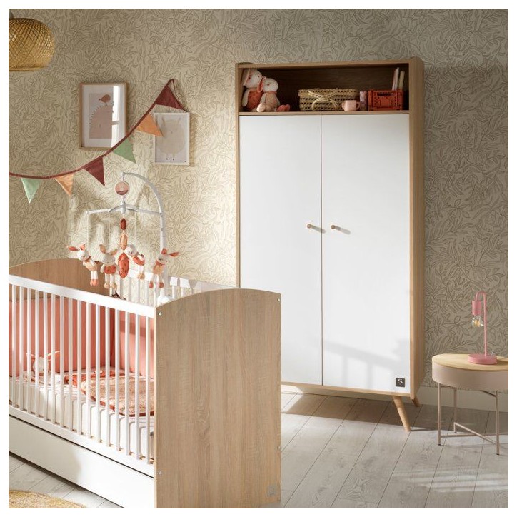 Chambre bébé trio - Lit 120 x 60 cm + Commode 3 tiroirs + Armoire 2 portes - Access - Bois/Blanc - SAUTHON Chambre bébé trio - Lit 120 x 60 cm + Commode 3 tiroirs + Armoire 2 portes - Access - Bois/Blanc - SAUTHON