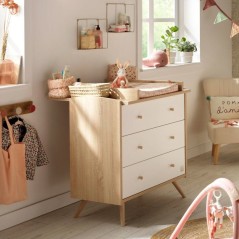 Commode a langer - SAUTHON - Access - 3 tiroirs - Surface a langer de 55,5 x 76 cm - Bois/Blanc