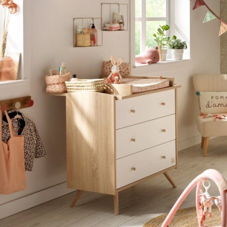 Commode a langer - SAUTHON - Access - 3 tiroirs - Surface a langer de 55,5 x 76 cm - Bois/Blanc