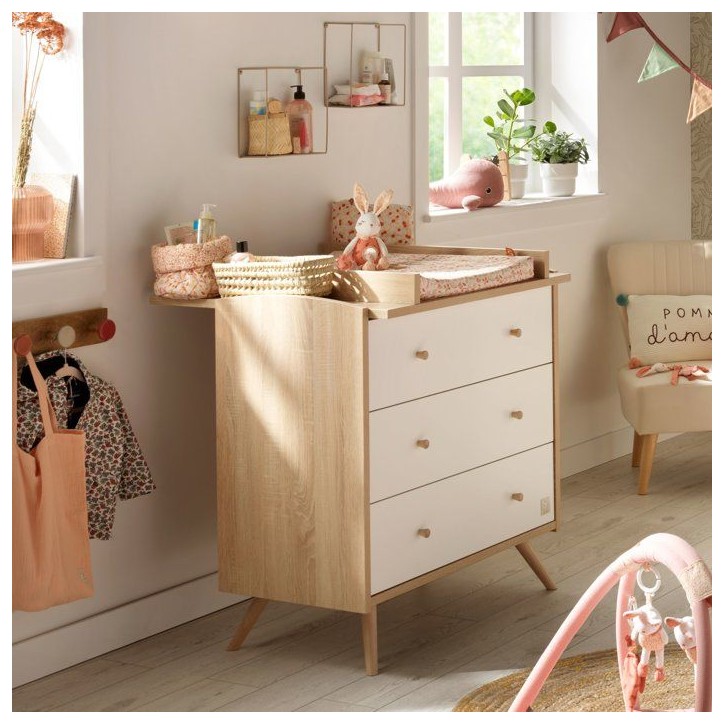 Commode a langer - SAUTHON - Access - 3 tiroirs - Surface a langer de 55,5 x 76 cm - Bois/Blanc Commode a langer - SAUTHON - Access - 3 tiroirs - Surface a langer de 55,5 x 76 cm - Bois/Blanc