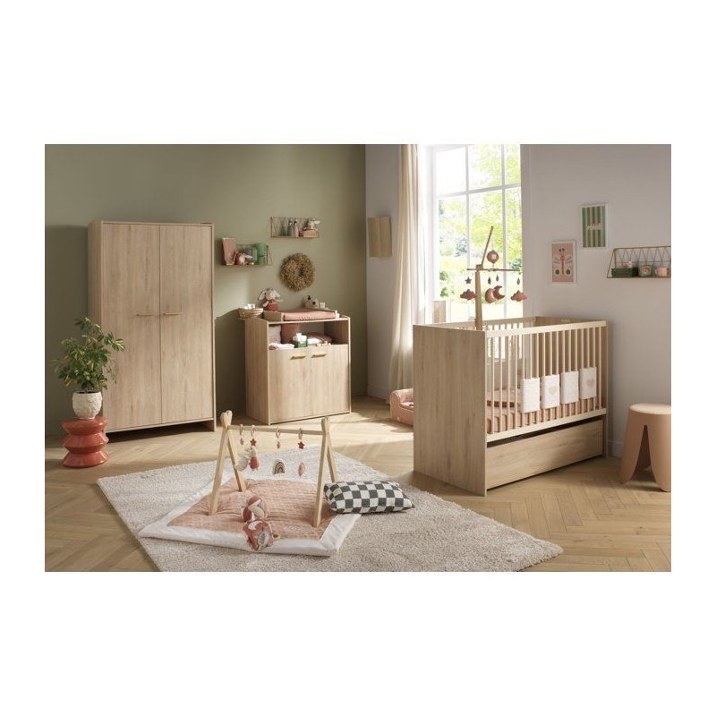 Chambre bébé trio - Lit 120 x 60 cm + Commode + Armoire 2 portes - A