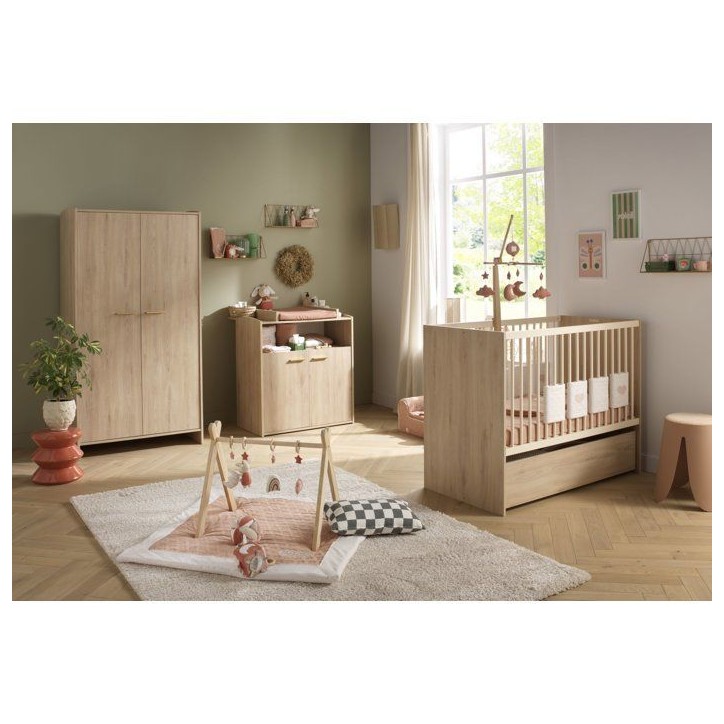 Chambre bébé trio - Lit 120 x 60 cm + Commode + Armoire 2 portes - Adele - Hetre/creme - SAUTHON Chambre bébé trio - Lit 120 x 60 cm + Commode + Armoire 2 portes - Adele - Hetre/creme - SAUTHON