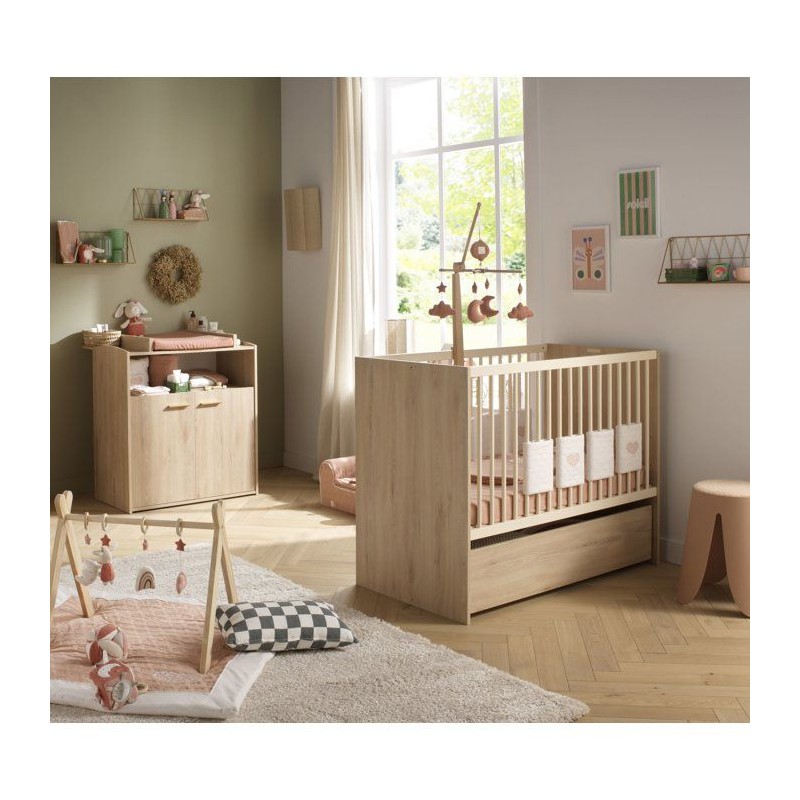 Chambre bébé duo - Lit 120 x 60 cm + Commode 2 portes et une niche -