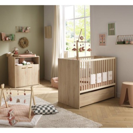 Chambre bébé duo - Lit 120 x 60 cm + Commode 2 portes et une niche -