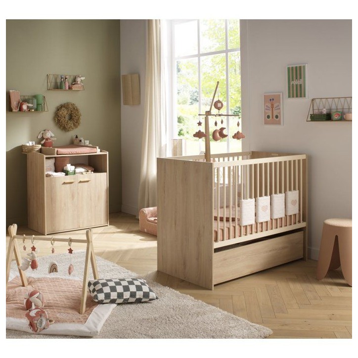 Chambre bébé duo - Lit 120 x 60 cm + Commode 2 portes et une niche - Adele - Hetre/creme- SAUTHON Chambre bébé duo - Lit 120 x 60 cm + Commode 2 portes et une niche - Adele - Hetre/creme- SAUTHON