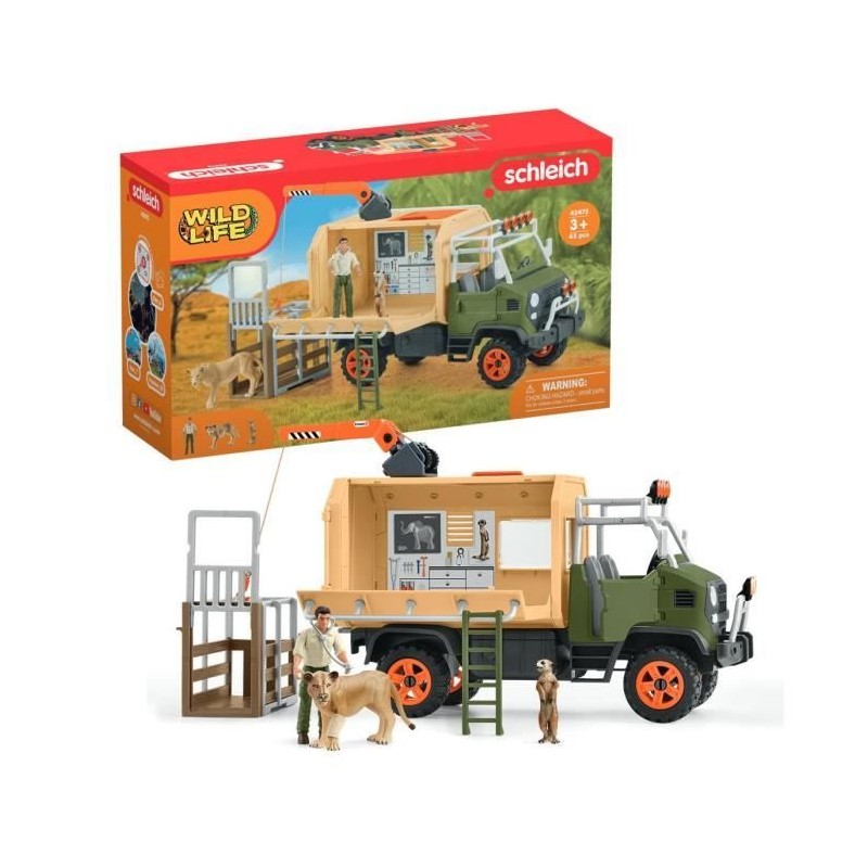 Gros camion de sauvetage d'animaux, coffret de jeu de 45 pieces avec 2