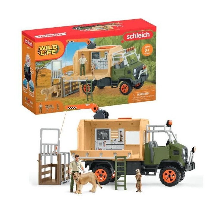 Gros camion de sauvetage d'animaux, coffret de jeu de 45 pieces avec 2 figurines d'animaux, 1 figurine de ranger articulée et d