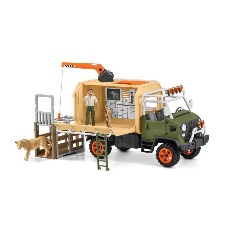 Gros camion de sauvetage d'animaux, coffret de jeu de 45 pieces avec 2 figurines d'animaux, 1 figurine de ranger articulée et d