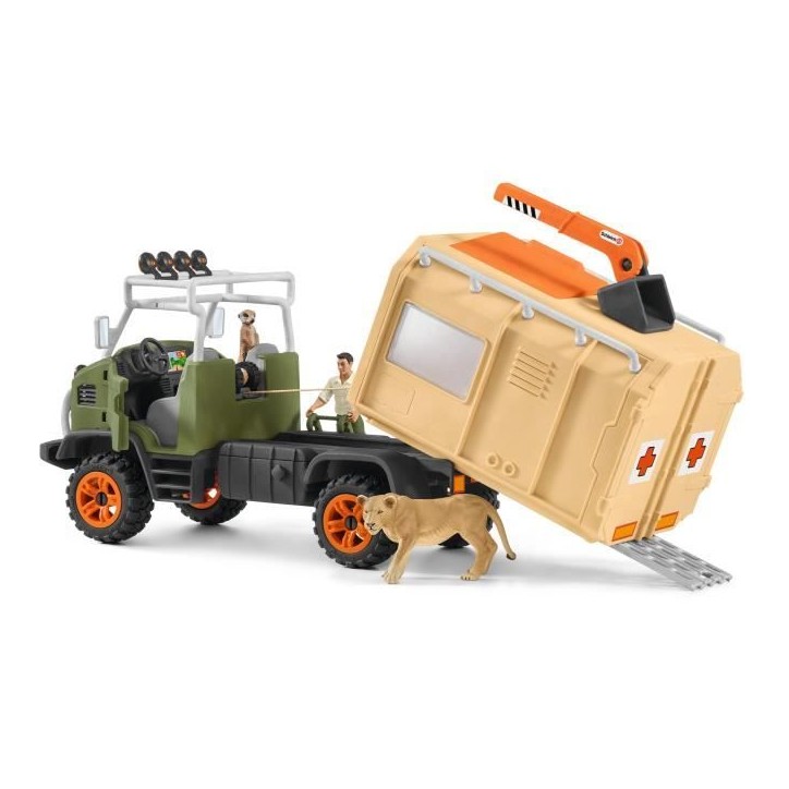 Gros camion de sauvetage d'animaux, coffret de jeu de 45 pieces avec 2 figurines d'animaux, 1 figurine de ranger articulée et d