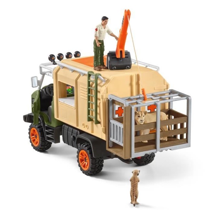 Gros camion de sauvetage d'animaux, coffret de jeu de 45 pieces avec 2 figurines d'animaux, 1 figurine de ranger articulée et d