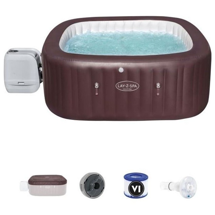 Spa gonflable BESTWAY - Lay-Z-Spa Maldives - 201 x 201 x 80 cm - 5 a 7 places - Carré (Couverture, pompe, cartouche, diffuseur, Spa gonflable BESTWAY - Lay-Z-Spa Maldives - 201 x 201 x 80 cm - 5 a 7 places - Carré (Couverture, pompe, cartouche, diffuseur,