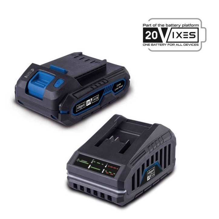 batterie 2.0Ah 20V + chargeur - batterie universelle pour la gamme SCHEPPACH 20V IXES batterie 2.0Ah 20V + chargeur - batterie universelle pour la gamme SCHEPPACH 20V IXES
