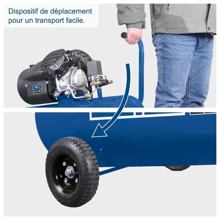 Compresseur d'air horizontal Scheppach HC120DC - 100 L - 2200 W - 10 bars - 3CV - Double cylindre a moteur lubrifié Compresseur d'air horizontal Scheppach HC120DC - 100 L - 2200 W - 10 bars - 3CV - Double cylindre a moteur lubrifié