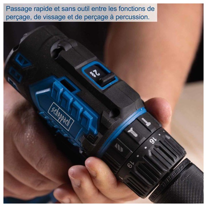 Perceuse visseuse sans fil BC-DD60-X - brushless 60 Nm mandrin 13mm - SCHEPPACH 20V IXES - Batterie 2Ah + chargeur 2.4A Perceuse visseuse sans fil BC-DD60-X - brushless 60 Nm mandrin 13mm - SCHEPPACH 20V IXES - Batterie 2Ah + chargeur 2.4A