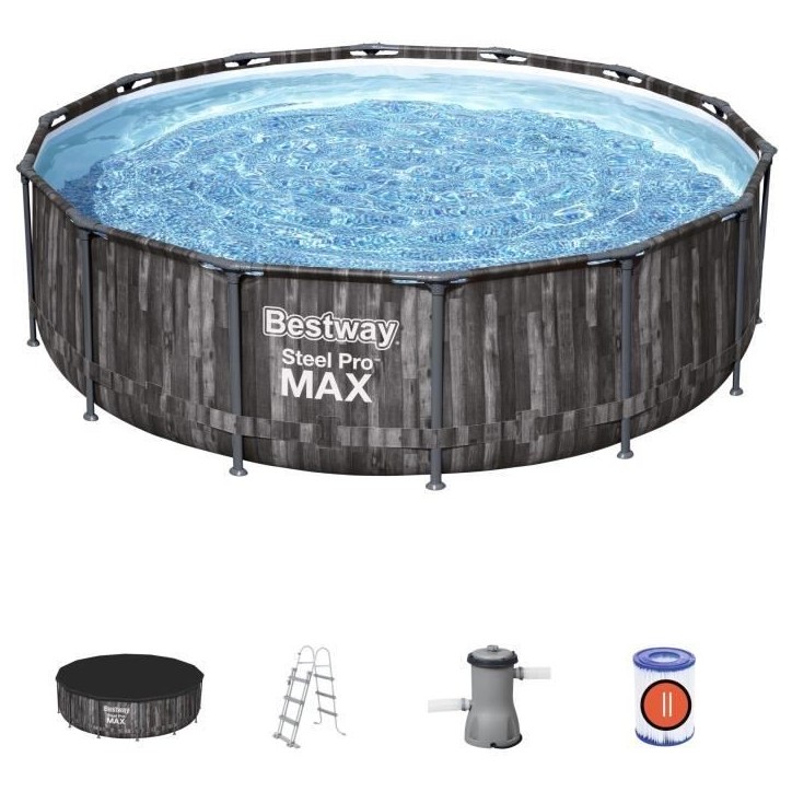 Kit Piscine hors sol tubulaire BESTWAY Steel Pro Max™ - 427 x 107 cm - Ronde (Livrée avec pompe de filtration, échelle)