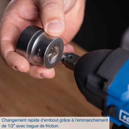 Clé a choc sans fil BC-IW350-X - 1/2 brushless 180Nm/350Nm 3600 bpm +3 douilles - SCHEPPACH 20V IXES - Batterie 2Ah + chargeur