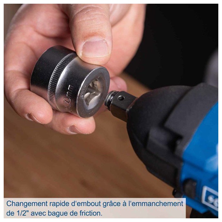 Clé a choc sans fil BC-IW350-X - 1/2 brushless 180Nm/350Nm 3600 bpm +3 douilles - SCHEPPACH 20V IXES - Batterie 2Ah + chargeur Clé a choc sans fil BC-IW350-X - 1/2 brushless 180Nm/350Nm 3600 bpm +3 douilles - SCHEPPACH 20V IXES - Batterie 2Ah + chargeur