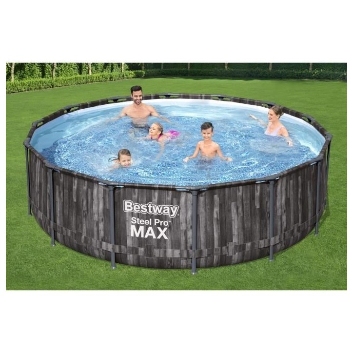 Kit Piscine hors sol tubulaire BESTWAY Steel Pro Max™ - 427 x 107 cm - Ronde (Livrée avec pompe de filtration, échelle)