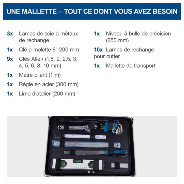 Mallette a outils SCHEPPACH - TB200 - 141 pieces - Outils en acier chrome vanadium - Mallette en aluminium
