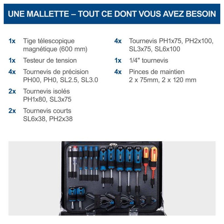 Mallette a outils SCHEPPACH - TB200 - 141 pieces - Outils en acier chrome vanadium - Mallette en aluminium