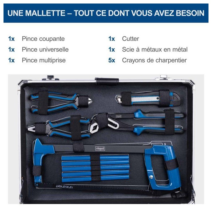Mallette a outils SCHEPPACH - TB200 - 141 pieces - Outils en acier chrome vanadium - Mallette en aluminium