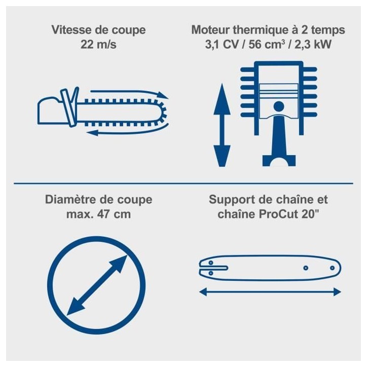 Tronçonneuse thermique a démarrage électrique SCHEPPACH - PCS56E - 51cm - 56 CC - Batterie 2,0 Ah 20 V + chargeur 2,4 A