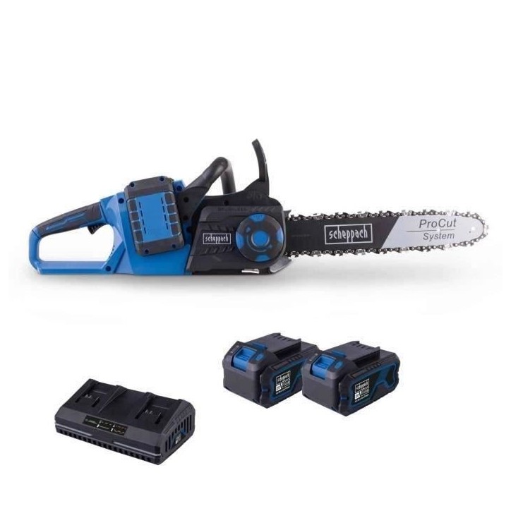 Pack tronçonneuse sans fil BC-CS355Duo-X - longueur de coupe 33,5cm - SCHEPPACH 20V IXES +2 batteries 4Ah + chargeur double 4.5 Pack tronçonneuse sans fil BC-CS355Duo-X - longueur de coupe 33,5cm - SCHEPPACH 20V IXES +2 batteries 4Ah + chargeur double 4.5