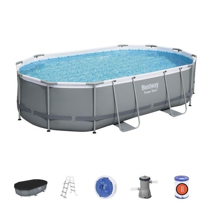 Kit Piscine hors sol tubulaire BESTWAY - Power Steel™- 488 x 305 x 107 cm - Ovale (Livrée avec une échelle, une bâche, un
