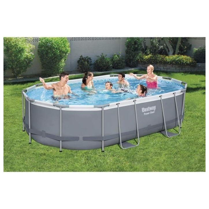 Kit Piscine hors sol tubulaire BESTWAY - Power Steel™- 488 x 305 x 107 cm - Ovale (Livrée avec une échelle, une bâche, un