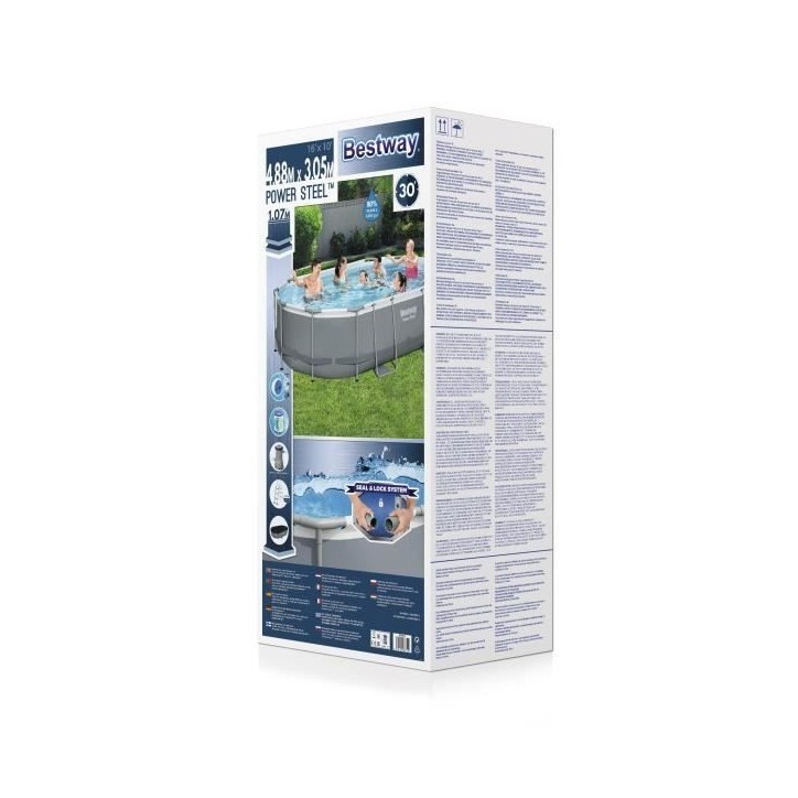 Kit Piscine hors sol tubulaire BESTWAY - Power Steel™- 488 x 305 x 107 cm - Ovale (Livrée avec une échelle, une bâche, un