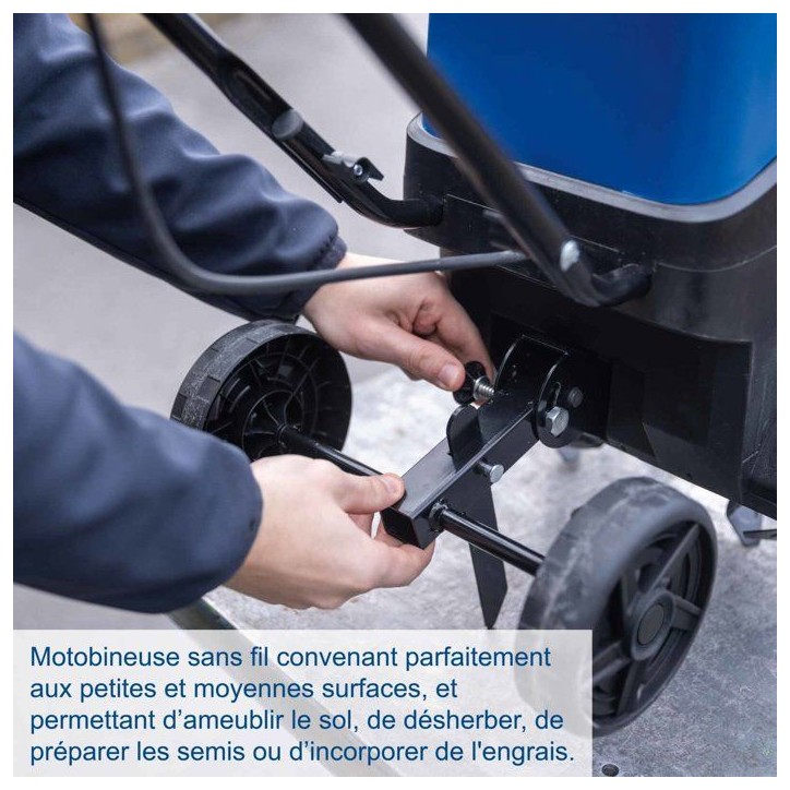 Motobineuse sans fil SCHEPPACH - BC-MT300-X Set S - Largeur travail 30 cm - 4 lames - 2 batteries 2.0Ah 20V IXES + chargeur 2.4A Motobineuse sans fil SCHEPPACH - BC-MT300-X Set S - Largeur travail 30 cm - 4 lames - 2 batteries 2.0Ah 20V IXES + chargeur 2.4A