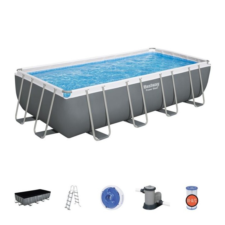 Piscine Hors-sol Tubulaire Bestway Power Steel 549x274x122 cm Épurateur a Cartouche de 5 678 L/H Bâche et Échelle