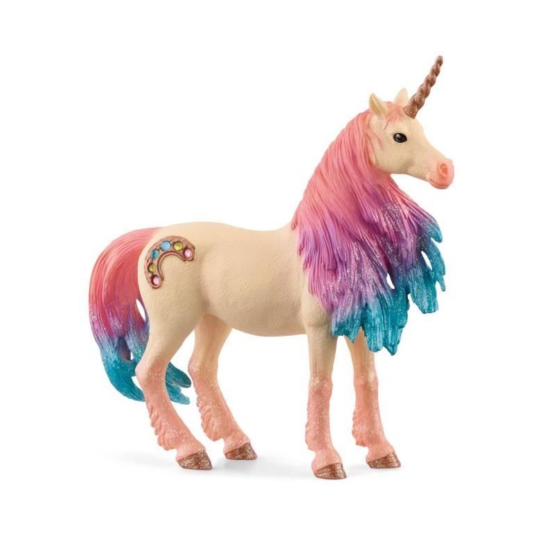 Figurine Licorne Marshmalow, jument, Pelage doux et criniere colorée,