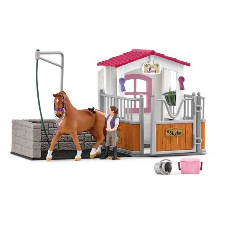 Aire de lavage avec box a cheval, SCHLEICH 72177 HORSE CLUB, avec Figurine Cheval et Cavalier, Des 5 ans Aire de lavage avec box a cheval, SCHLEICH 72177 HORSE CLUB, avec Figurine Cheval et Cavalier, Des 5 ans