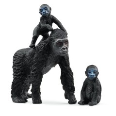 Figurine famille de Gorilles des Plaines, avec 1 maman gorille et ses 2 bébés, pour enfants des 3 ans - Schleich 42601 Wild li