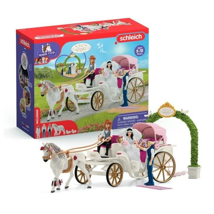 Figurine La caleche des mariés, des 5 ans, schleich 42641 HORSE CLUB, coffret 106 pieces